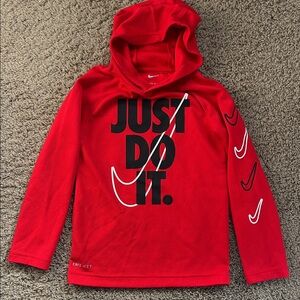 Nike Kids Red Hoodie with Swoosh Design